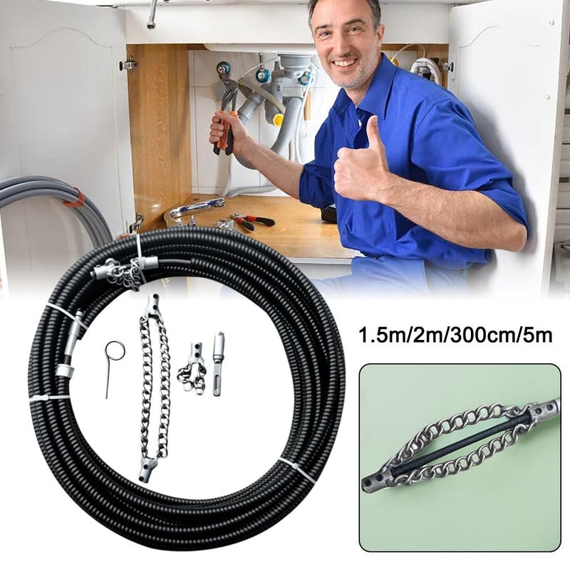 Drain Cleaning Cable, Sewer Descaling Chain, 8mm (1/4") Heavy Duty Drain Clog Remover Tools, Flexible Push Snake Cable for PVC Pipes, Toilets, Traps (Black 5Meter) - Image 2